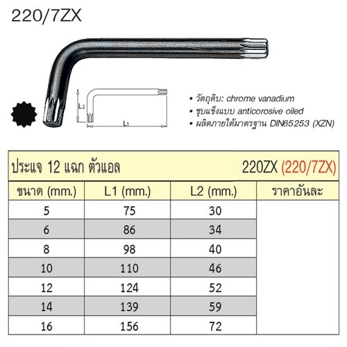 SKI - สกี จำหน่ายสินค้าหลากหลาย และคุณภาพดี | UNIOR 220/7ZX ประแจ 12 แฉกตัวแอล 10mm. (220ZX)